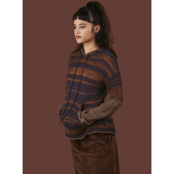 UNIF Birch Striped Knit Sweater - S - Brown Multi - Picture 5 of 8